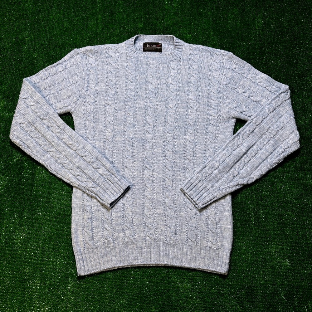 Jantzen Sweater Vintage Cable Knit Heavy Powder Blue Large Tall